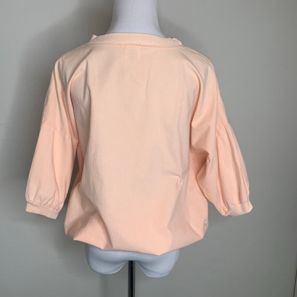 Vintage Peach Painted Flower Popover Top 80s 90s Sz Large - Picture 2 of 10
